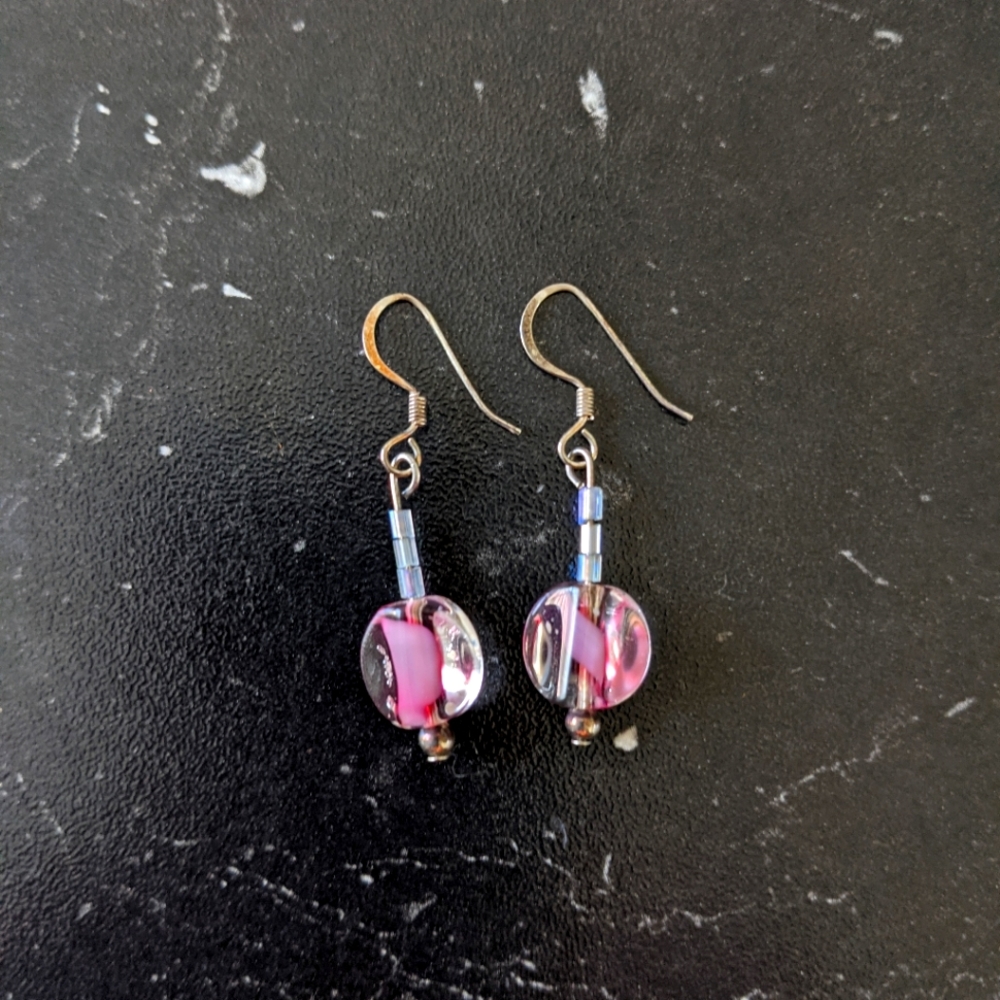 Vintage Pink Marble Beaded Y2K Fashion Earrings